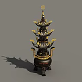 Traditional Pagoda Shaped Stove With Multi tiered Structure And Golden Decorations