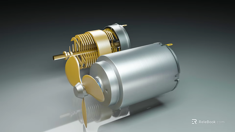 High Quality Industrial Motors With Golden Components And Silver Casing Featuring Fan Blades 3d model 