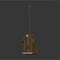 Rustic Wooden Birdhouse With Small Entrance Hole Wooden Stake Base And Metal Rod Top