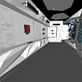 Modern Exhibition Hall With Geometric White Structures Blue Accents Display Screens And Booths