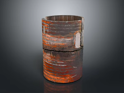 Artistic Rusted Metal Cylindrical Container With Patched Surface And Striped Texture 3d model