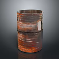 Artistic Rusted Metal Cylindrical Container With Patched Surface And Striped Texture