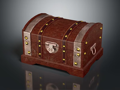 Vintage Style Wooden Chest with Brass Rivets Metal Accents and Lock for Daily Living 3d model