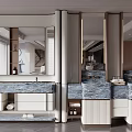 Elegant Modern Washbasin Vanity With Marble Countertop Mirrored Cabinets And Lighting