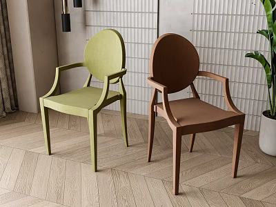 Modern Green And Brown Dining Chairs With Armrests In Interior Setting 3d model