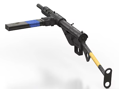 Black Submachine Gun With Blue And Yellow Components And Classic Design Features 3d model