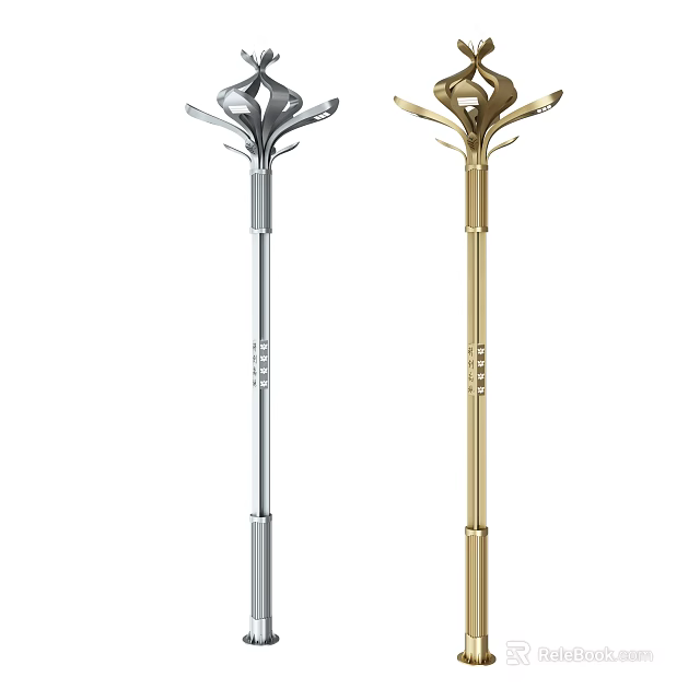Silver And Gold Outdoor Lights With Floral Design Metal Pole And Adjustable Height 3d model 