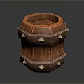 Rustic Decorative Textured Wooden Barrel With Hexagonal Top And Metal Spikes