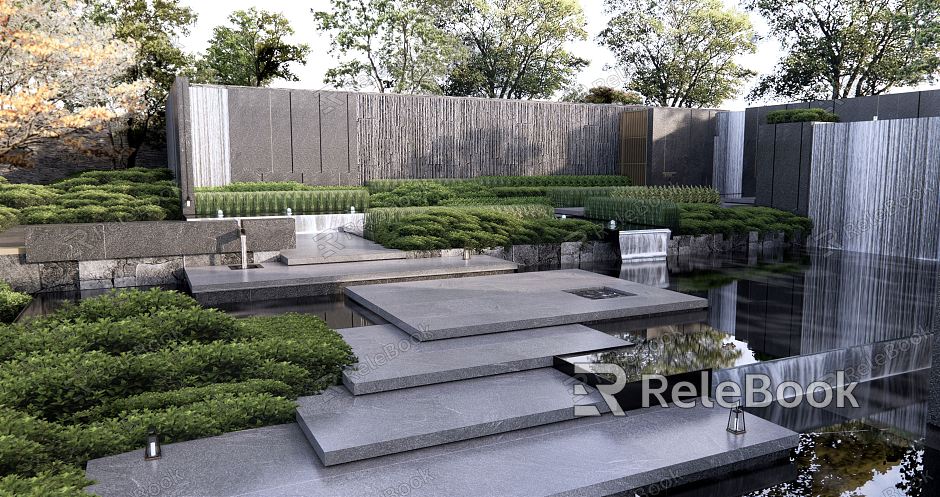 Modern courtyard demonstration area landscape drop water scenery wall waterscape courtyard landscape overlapping water scenery model