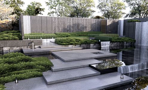 Modern courtyard demonstration area landscape drop water scenery wall waterscape courtyard landscape overlapping water scenery 3d model