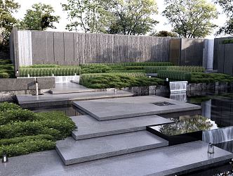 Modern courtyard demonstration area landscape drop water scenery wall waterscape courtyard landscape overlapping water scenery 3d model