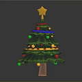 Christmas Tree with Yellow Star on Top Colorful Baubles Garlands and Green Foliage