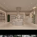 Minimalist White Shoe Store Interior Design With Round Central Island And Shelves Displaying Shoes