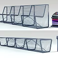 Modern Metal Outdoor Bench With Slatted Design And Side Console 3d model