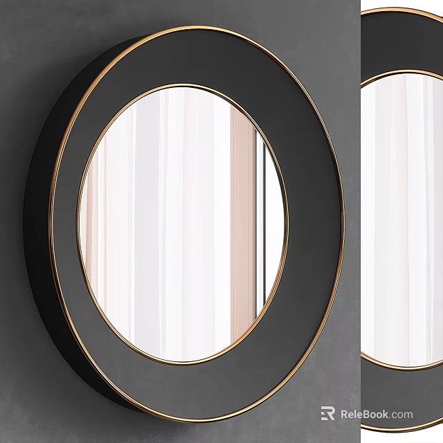 Round Black Frame Mirror With Gold Accent For Modern Interior Decoration 3d model