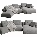 Modern Gray Sectional Sofa with Soft Cushions and Cozy Throw Blanket