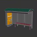 Bus Stop Shelter With Green Roof Orange Billboard And Wooden Bench