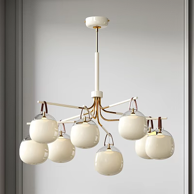 Modern Minimalist Chandelier With White Glass Shades And Gold Metal Frame 3d model