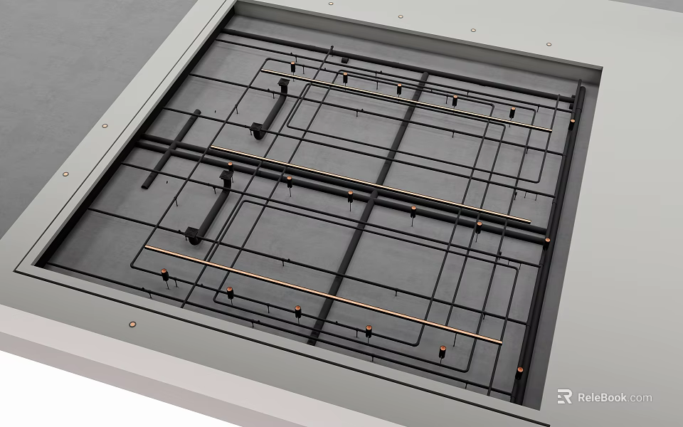 Detailed Metal Pipes Grid Layout In Panel Frame With Cross Structure Arrangement 3d model 
