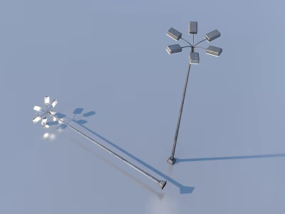 Two Outdoor Lights With Multiple Lamp Heads On Metal Poles For Outdoor Illumination 3d model
