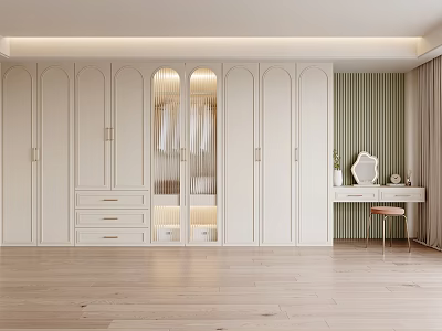 Modern Minimalist White Wardrobe Interior Design With Glass Doors Drawers And Lighting 3d model