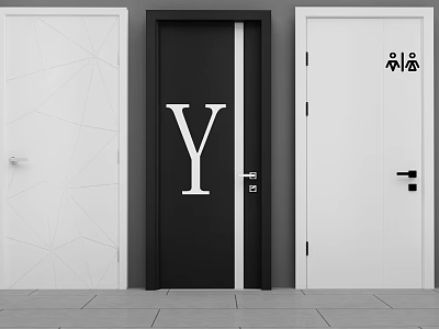 Modern Hinged Doors Design With White Black Colors Geometric Patterns Letter Y And Symbols 3d model