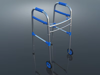 Adjustable Medical Walker With Blue Handles Silver Frame And Rolling Wheels 3d model