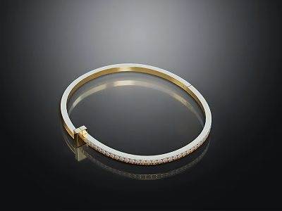 Gold Diamond Studded Bracelet With Simple Elegant Design And Shiny Metallic Finish 3d model