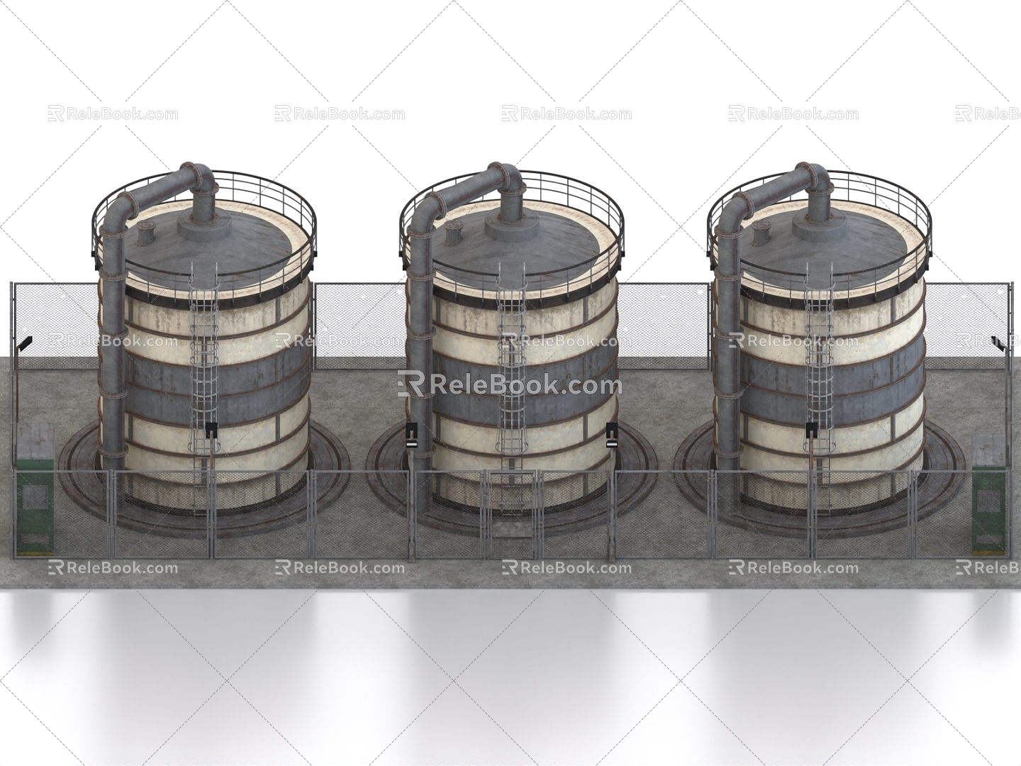 Chimney cooling tower Chemical plant Industrial equipment 3d model