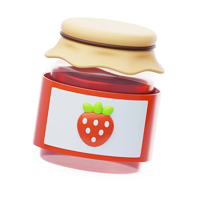 Strawberry Flavored Beverage In Red Jar With Yellow Lid And Fruit Design 3d model