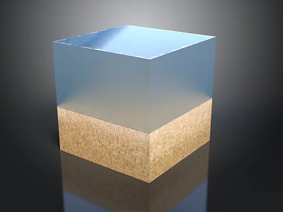 Layered Cube Structure With Transparent Blue Top And Brown Granular Base 3d model
