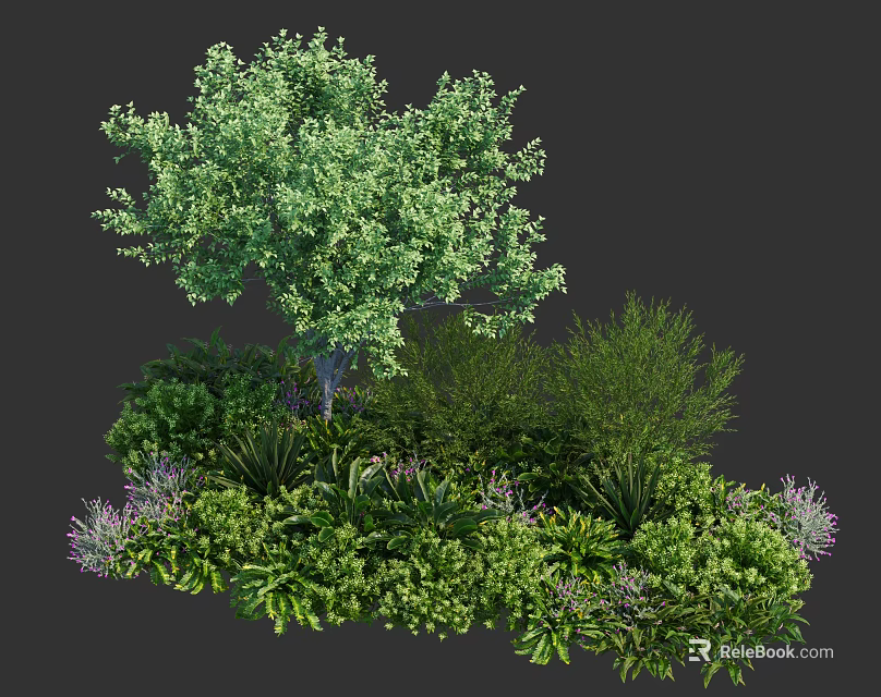 Lush Diverse Shrubs With Green Foliage And Mixed Plants In Garden Landscape 3d model 