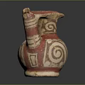 Traditional Ceramic Vase As Decorative Furniture Accent With Red White Swirl Patterns
