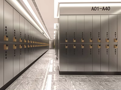 Other Bathroom Space With Metal Lockers Numbered A01 A40 And Polished Marble Floor 3d model