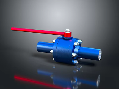Blue Ball Valve With Red Handle And Industrial Metal Components Mechanical Structure 3d model