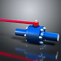 Blue Ball Valve With Red Handle And Industrial Metal Components Mechanical Structure