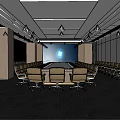 Modern Conference Room Interior Design With Long Table Leather Chairs And Large Projection Screen 3d model