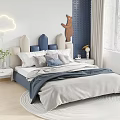 Kids Bed With Cloud Shaped Headboard Blue Beige Bear Decor Cloud Lamp And Gray Bedding