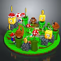 Mario Game Landscape With Red Mushrooms Green Pipes Brick Paths Question Mark Blocks And Coins