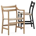 Minimalist Wooden Armchairs With Woven Seats In Natural And Black Tones