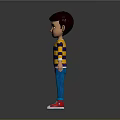 Child 3D Character With Brown Hair Yellow Blue Striped Shirt Blue Pants Red Sneakers