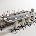 Large Conference Table With White Office Chairs And Black Panel For Meeting Room