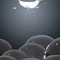 Black Transparent Spheres With Water Drops And Light Reflections On Dark Background