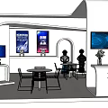 Modern Exhibition Booth Design With White Curved Structure Screens Robot And Round Table