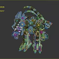 Mechanical Creature Robot Design With Multiple Arms Blue White Color Detailed Structure And Antenna