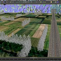Aerial Planning of Organized Farmland Fields With Trees and Railway Tracks Near Green Hills