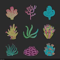 Colorful Hand Drawn Marine Themed Wall Decor with Coral Seagrass and Tropical Patterns