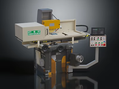 Industrial Precision Machine With Control Panel Yellow White Components And Green Label 3d model
