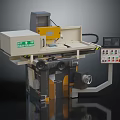 Industrial Precision Machine With Control Panel Yellow White Components And Green Label