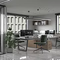 Modern Public Office Area With Desks Computers Ergonomic Chairs Large Windows And Potted Plants